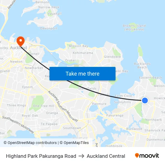 Highland Park Pakuranga Road to Auckland Central map