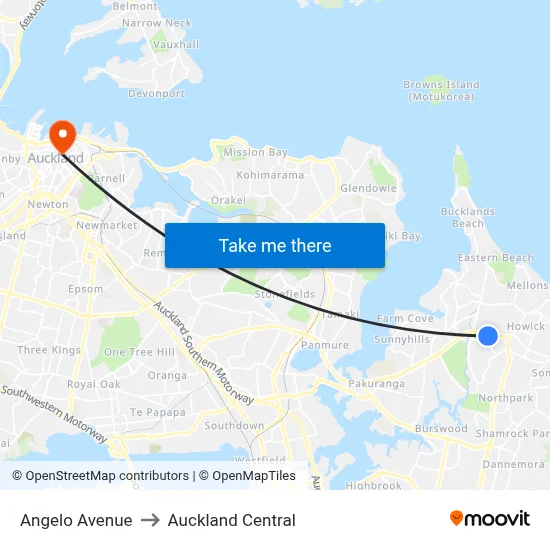 Angelo Avenue to Auckland Central map