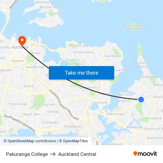 Pakuranga College to Auckland Central map