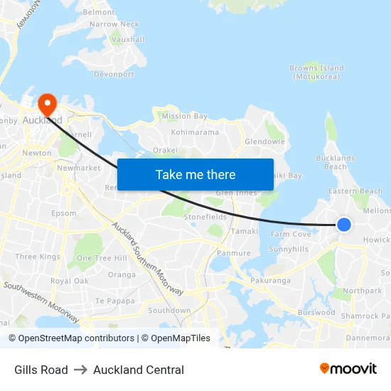 Gills Road to Auckland Central map