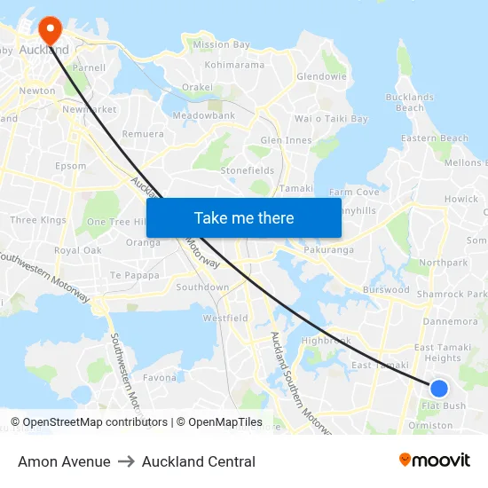 Amon Avenue to Auckland Central map