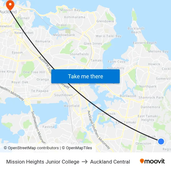 Mission Heights Junior College to Auckland Central map
