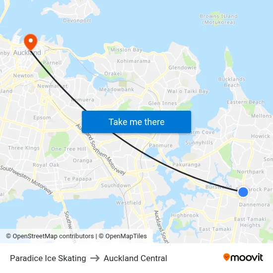 Paradice Ice Skating to Auckland Central map