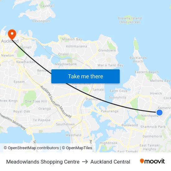 Meadowlands Shopping Centre to Auckland Central map