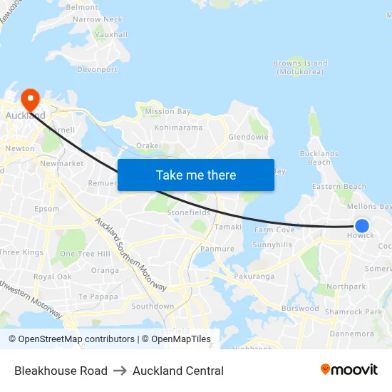 Bleakhouse Road to Auckland Central map