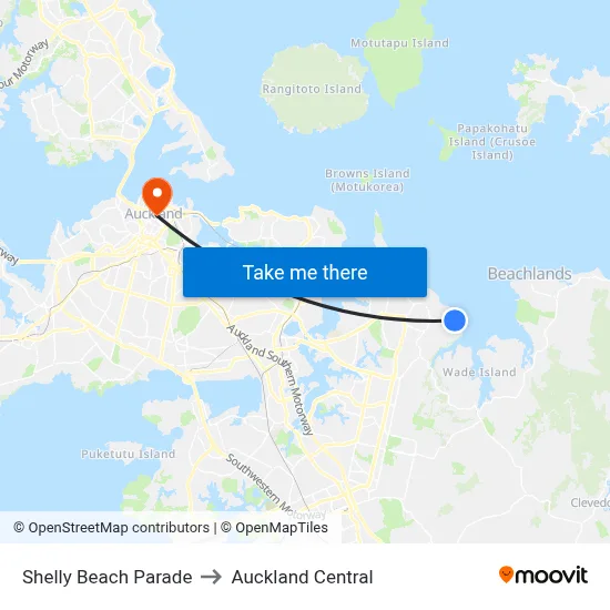Shelly Beach Parade to Auckland Central map