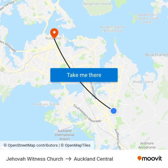 Jehovah Witness Church to Auckland Central map