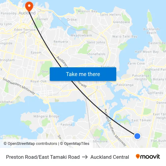 Preston Road/East Tamaki Road to Auckland Central map
