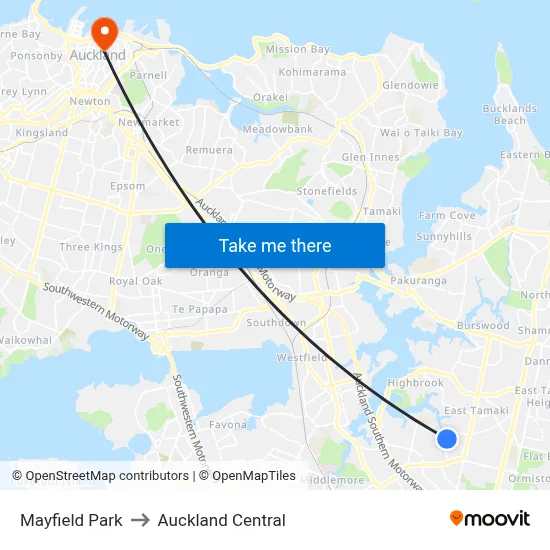 Mayfield Park to Auckland Central map