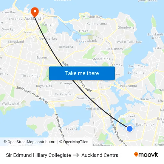 Sir Edmund Hillary Collegiate to Auckland Central map