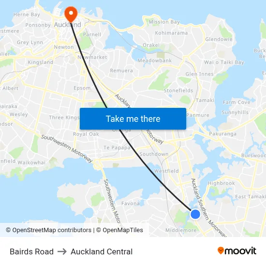 Bairds Road to Auckland Central map