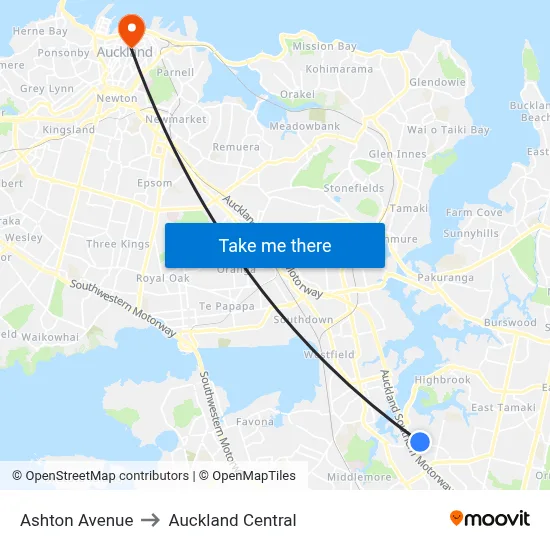 Ashton Avenue to Auckland Central map