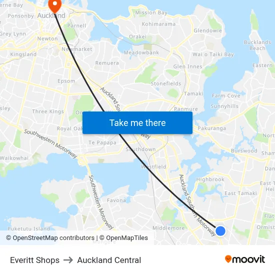 Everitt Shops to Auckland Central map