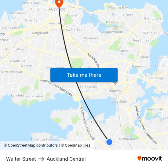 Walter Street to Auckland Central map