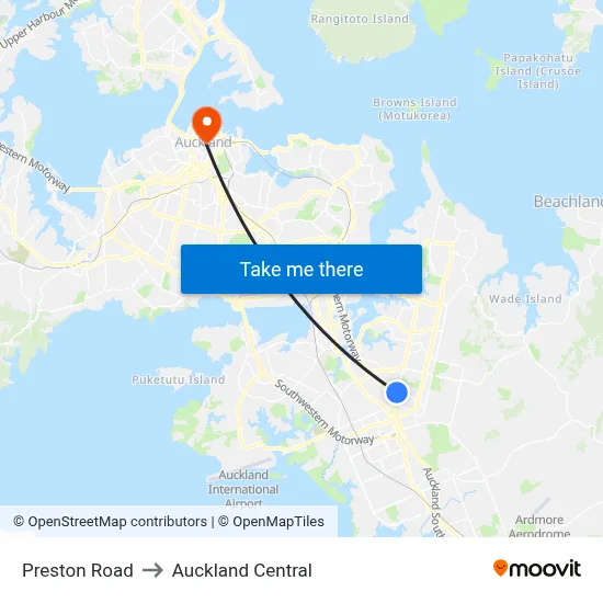 Preston Road to Auckland Central map