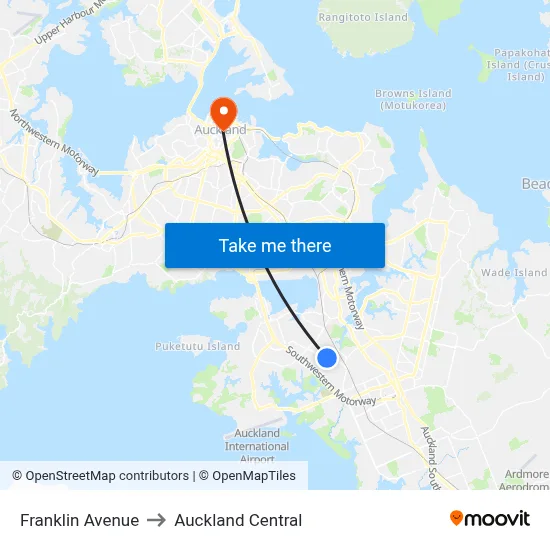 Franklin Avenue to Auckland Central map