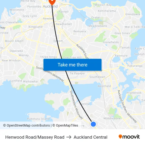 Henwood Road/Massey Road to Auckland Central map