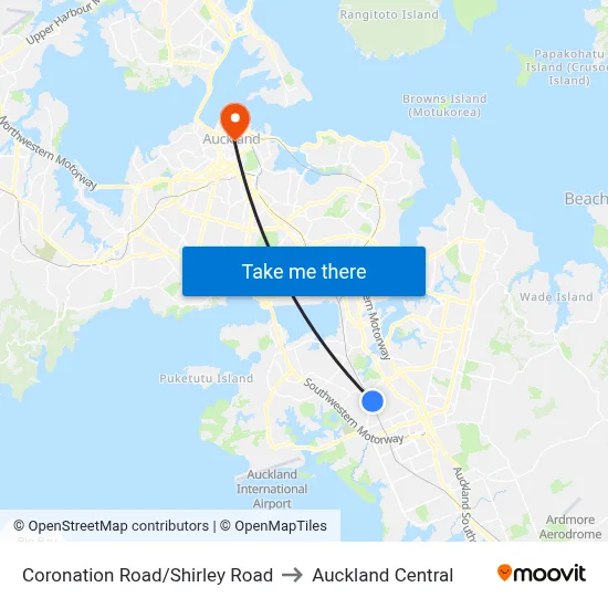 Coronation Road/Shirley Road to Auckland Central map