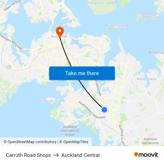 Carruth Road Shops to Auckland Central map