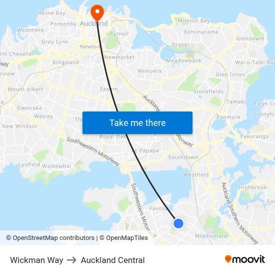 Wickman Way to Auckland Central map