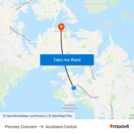 Plumley Crescent to Auckland Central map