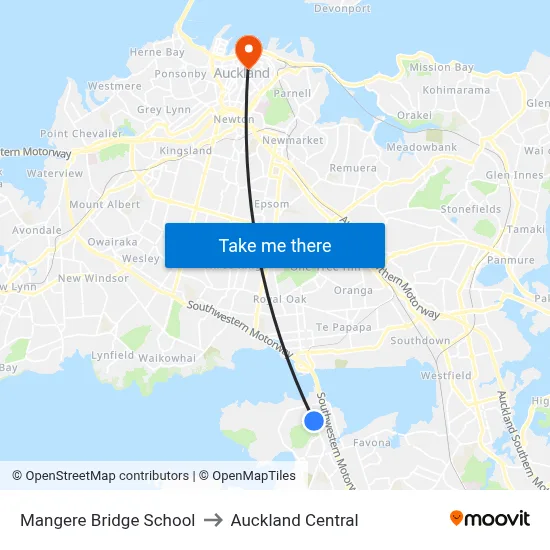 Mangere Bridge School to Auckland Central map