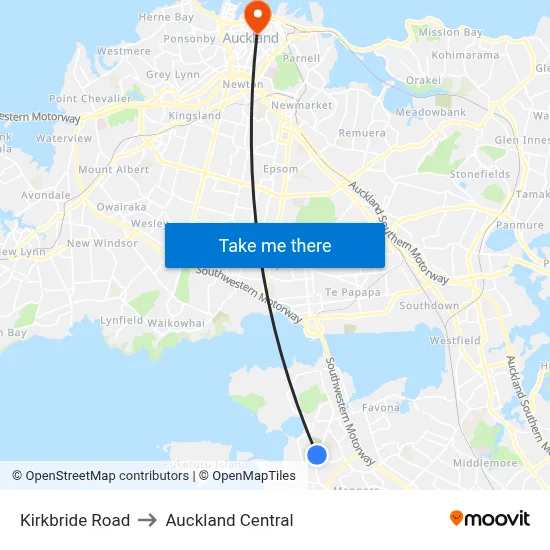Kirkbride Road to Auckland Central map