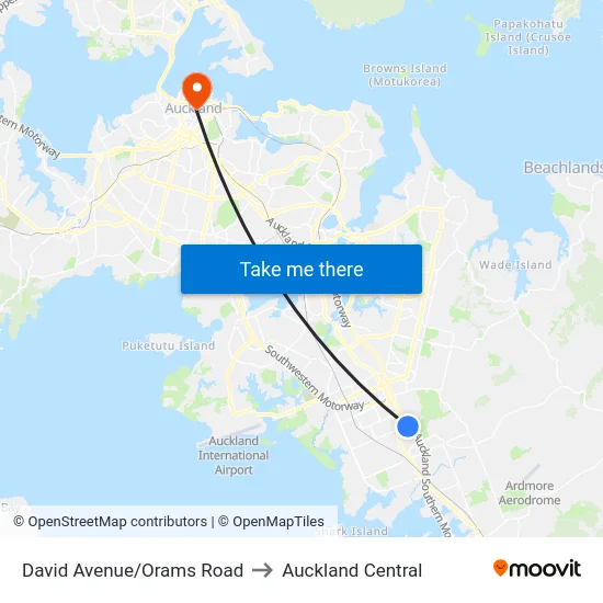 David Avenue/Orams Road to Auckland Central map