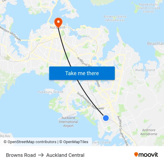 Browns Road to Auckland Central map