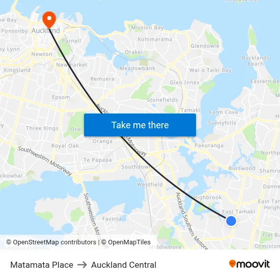 Matamata Place to Auckland Central map