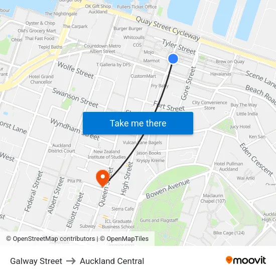 Galway Street to Auckland Central map