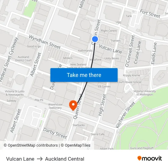 Vulcan Lane to Auckland Central map