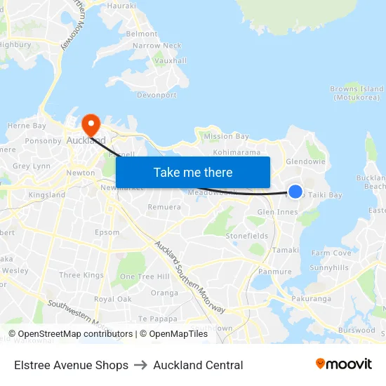 Elstree Avenue Shops to Auckland Central map