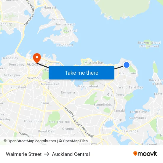 Waimarie Street to Auckland Central map