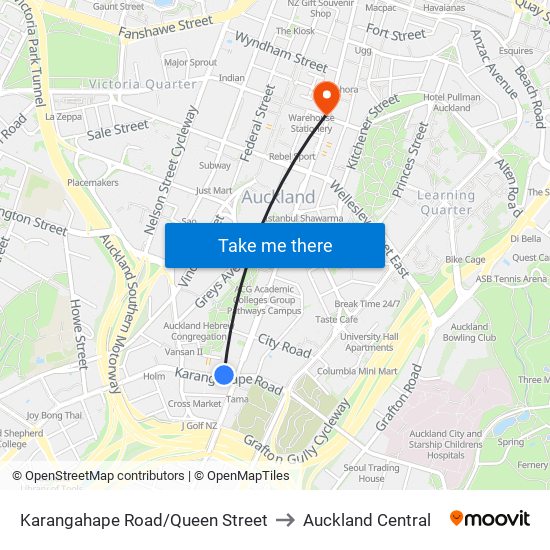 Karangahape Road/Queen Street to Auckland Central map