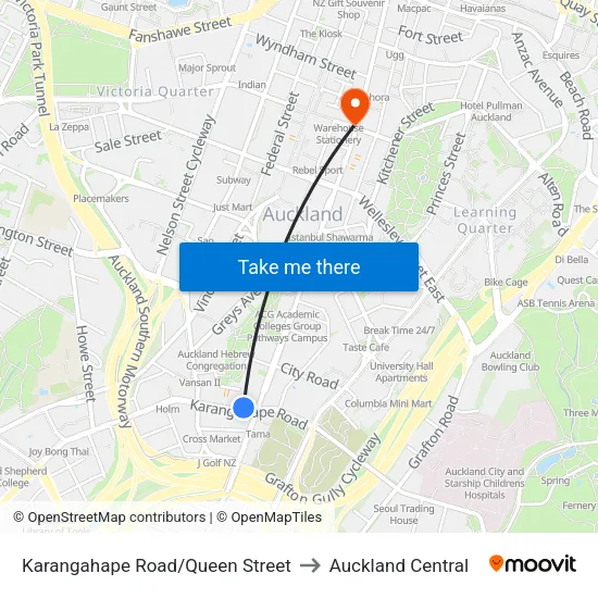 Karangahape Road/Queen Street to Auckland Central map