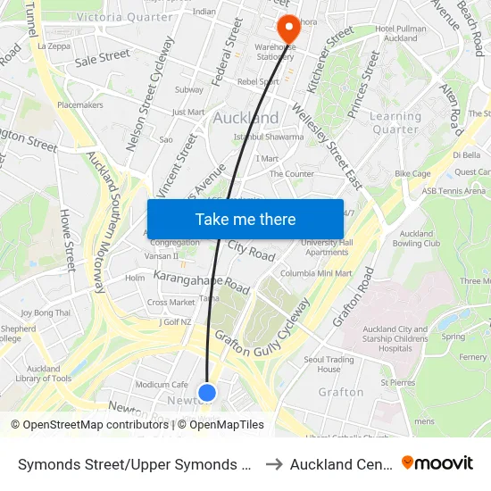 Symonds Street/Upper Symonds Street to Auckland Central map
