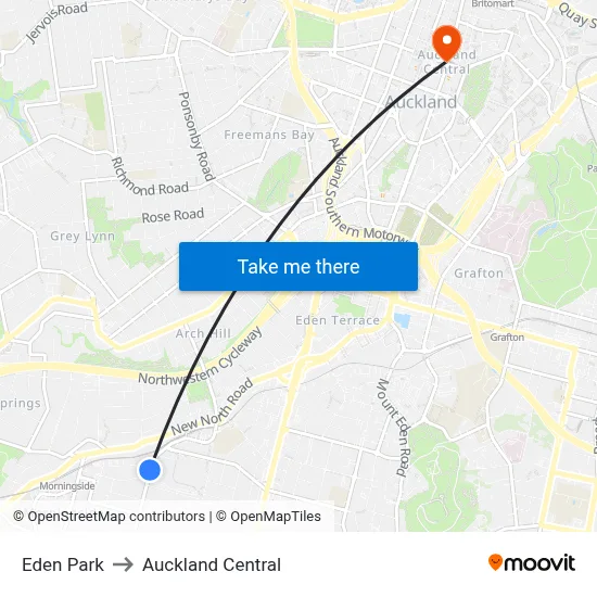 Eden Park to Auckland Central map