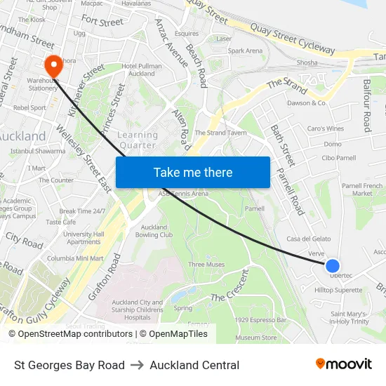 St Georges Bay Road to Auckland Central map