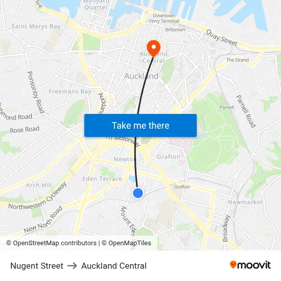 Nugent Street to Auckland Central map
