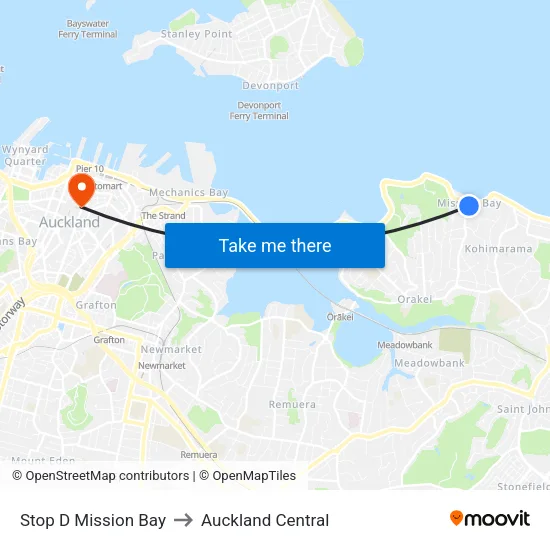 Stop D Mission Bay to Auckland Central map