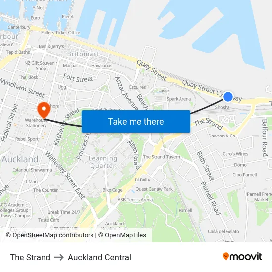 The Strand to Auckland Central map