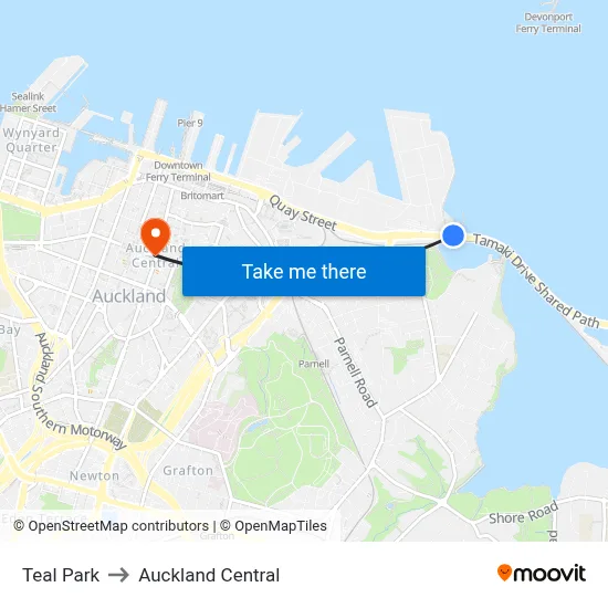 Teal Park to Auckland Central map