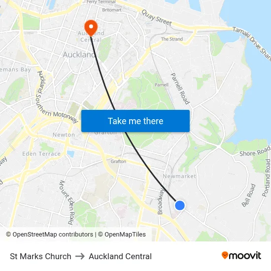 St Marks Church to Auckland Central map