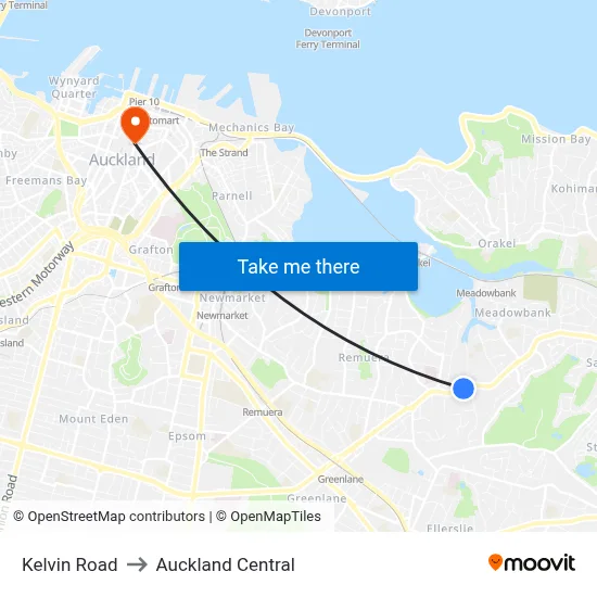 Kelvin Road to Auckland Central map