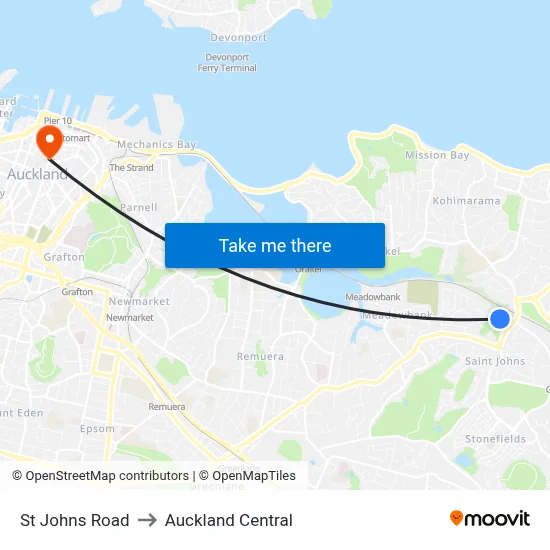 St Johns Road to Auckland Central map