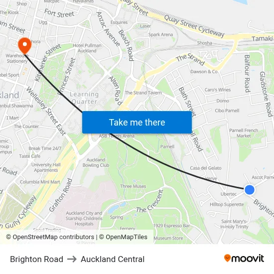 Brighton Road to Auckland Central map