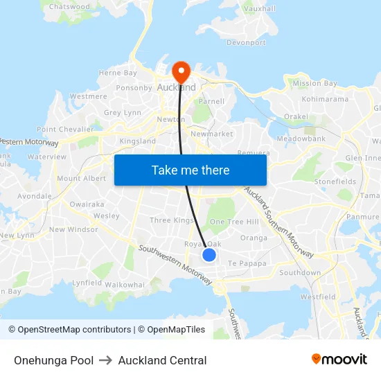 Onehunga Pool to Auckland Central map