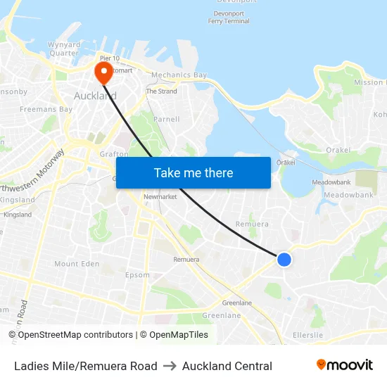 Ladies Mile/Remuera Road to Auckland Central map