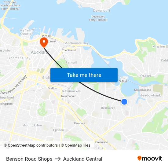 Benson Road Shops to Auckland Central map